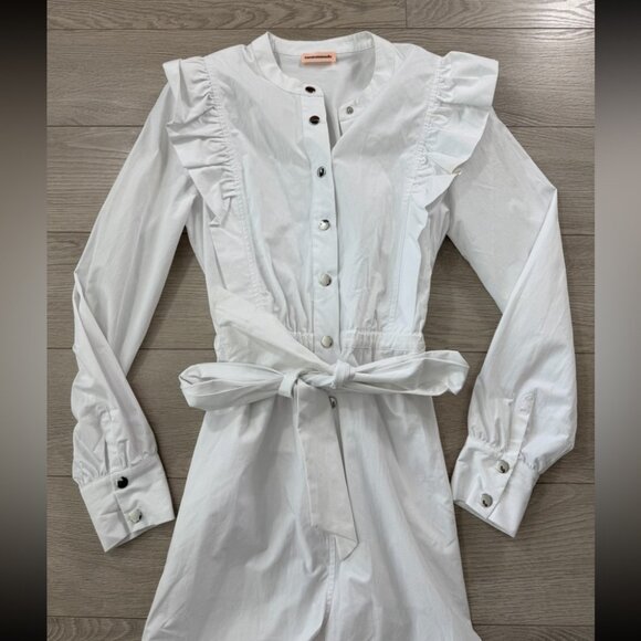 CUSTOMMADE White Ruffle Long Sleeve Cotton Jumpsuit - Picture 7 of 16